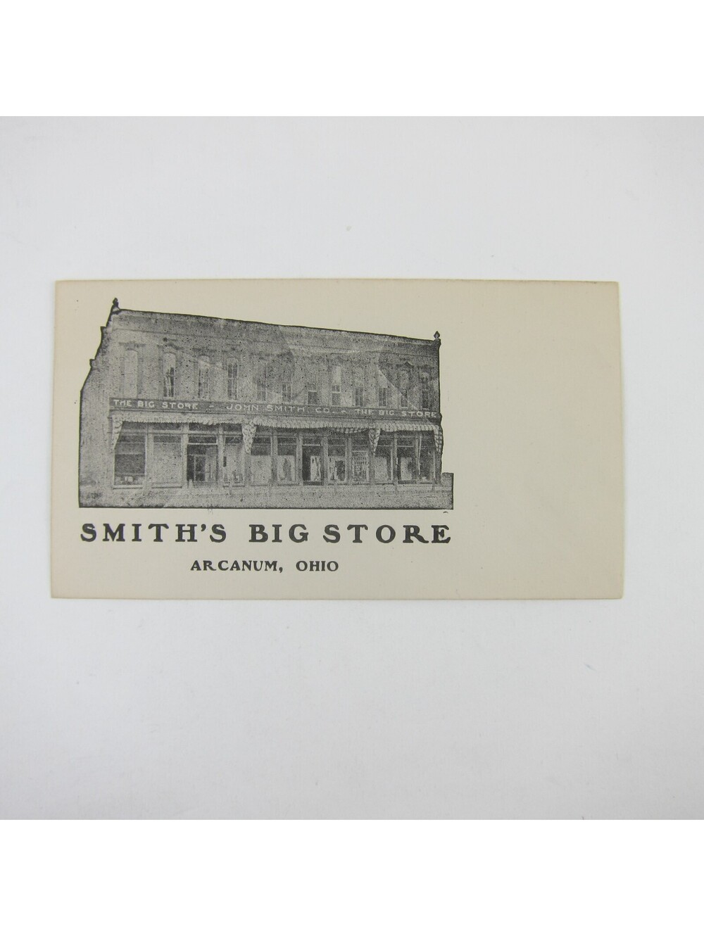 John Smith Co. Smith's Big Store Arcanum Ohio Advertising Envelope Antique 1920s
